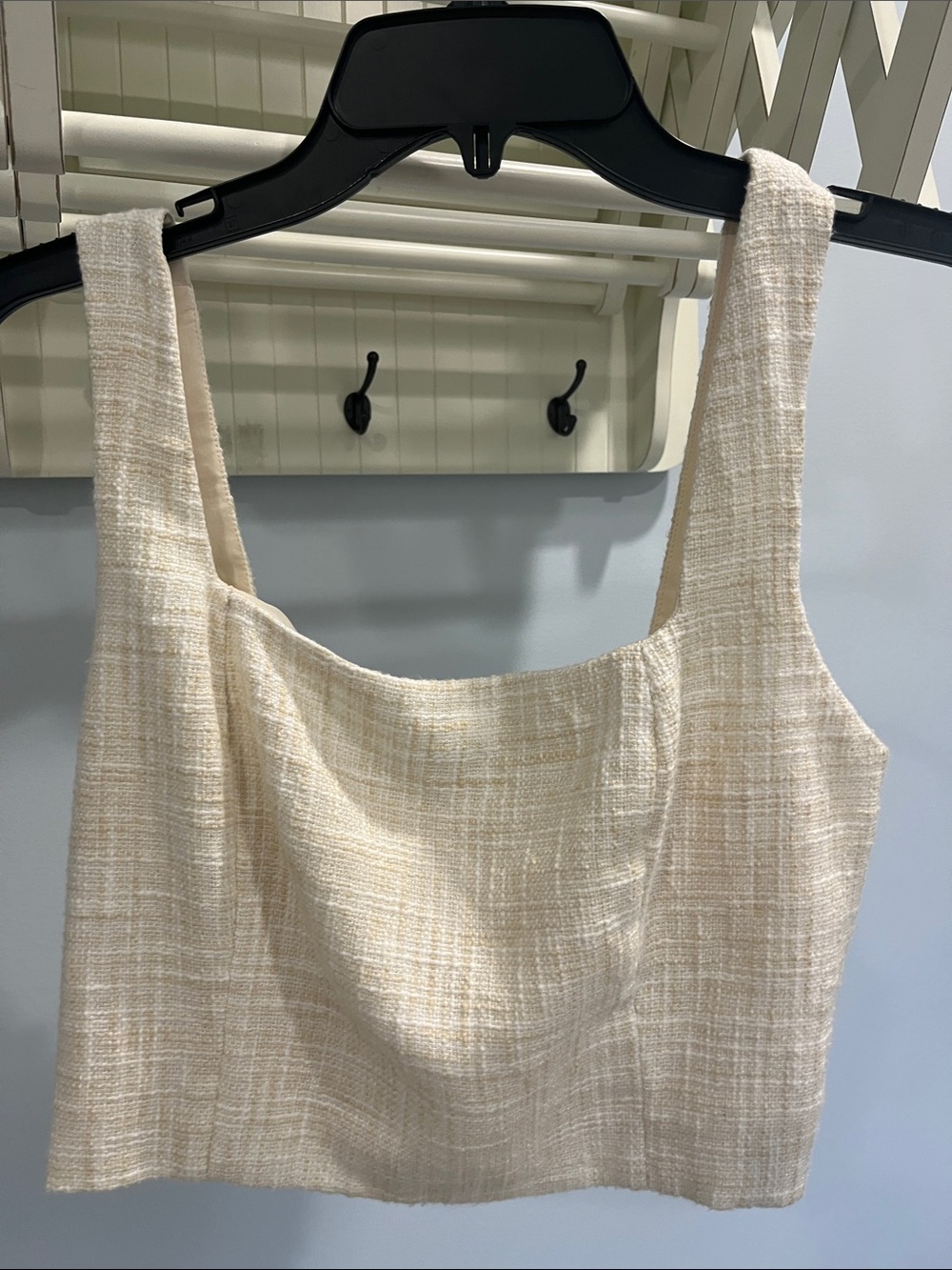 Abercrombie & Fitch Cream Textured Tweed Crop Top